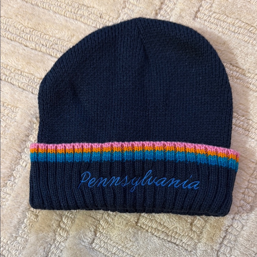 Kids Navy Beanie with Colorful Trim